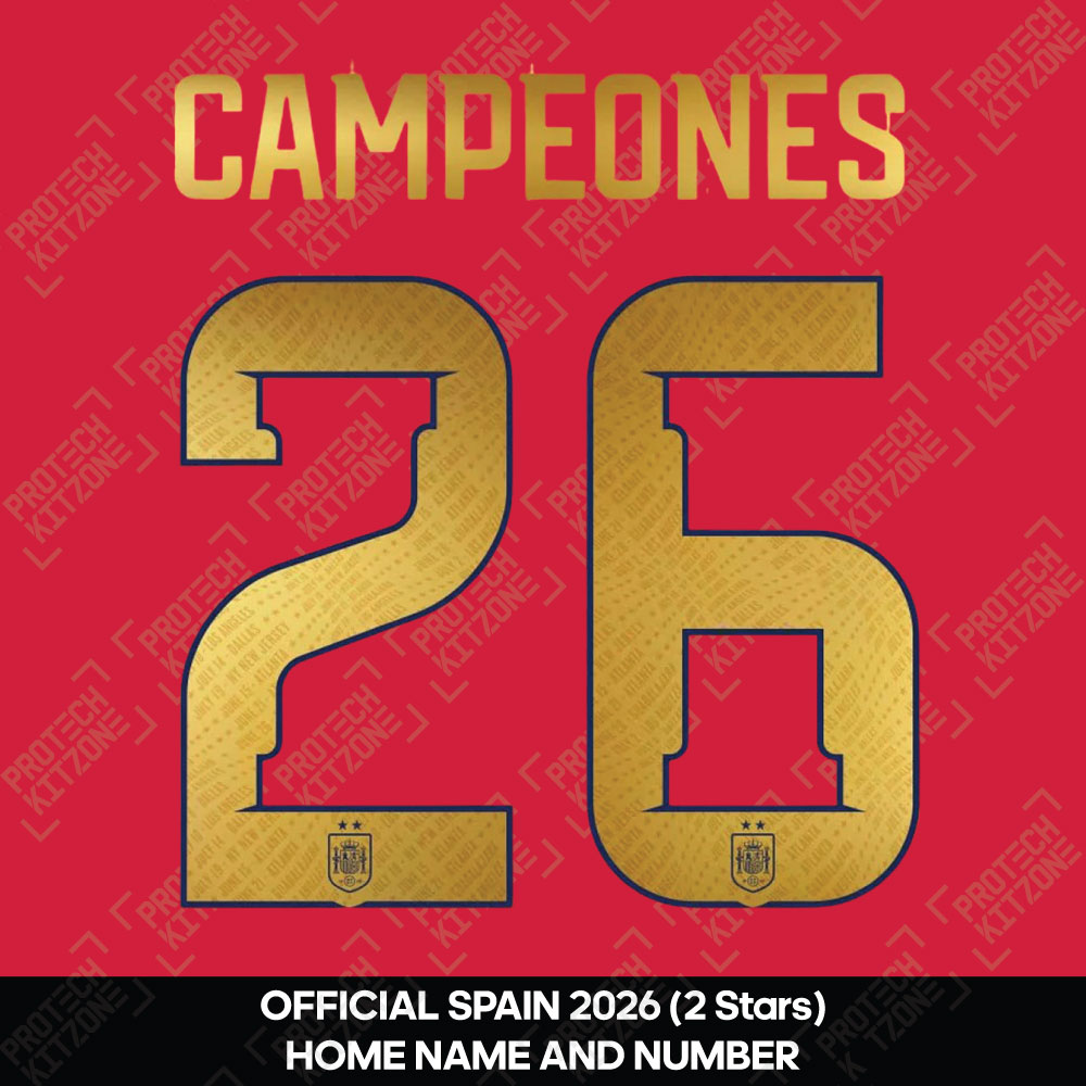 Campeones 26 - Official Spain 2026 2 Stars Name and Numbering Campeones 26 - Official Spain 2026 2 Stars Name and Numbering