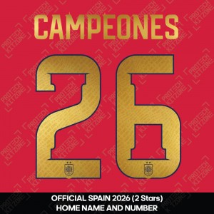 Campeones 26 - Official Spain 2026 2 Stars Name and Numbering Campeones 26 - Official Spain 2026 2 Stars Name and Numbering