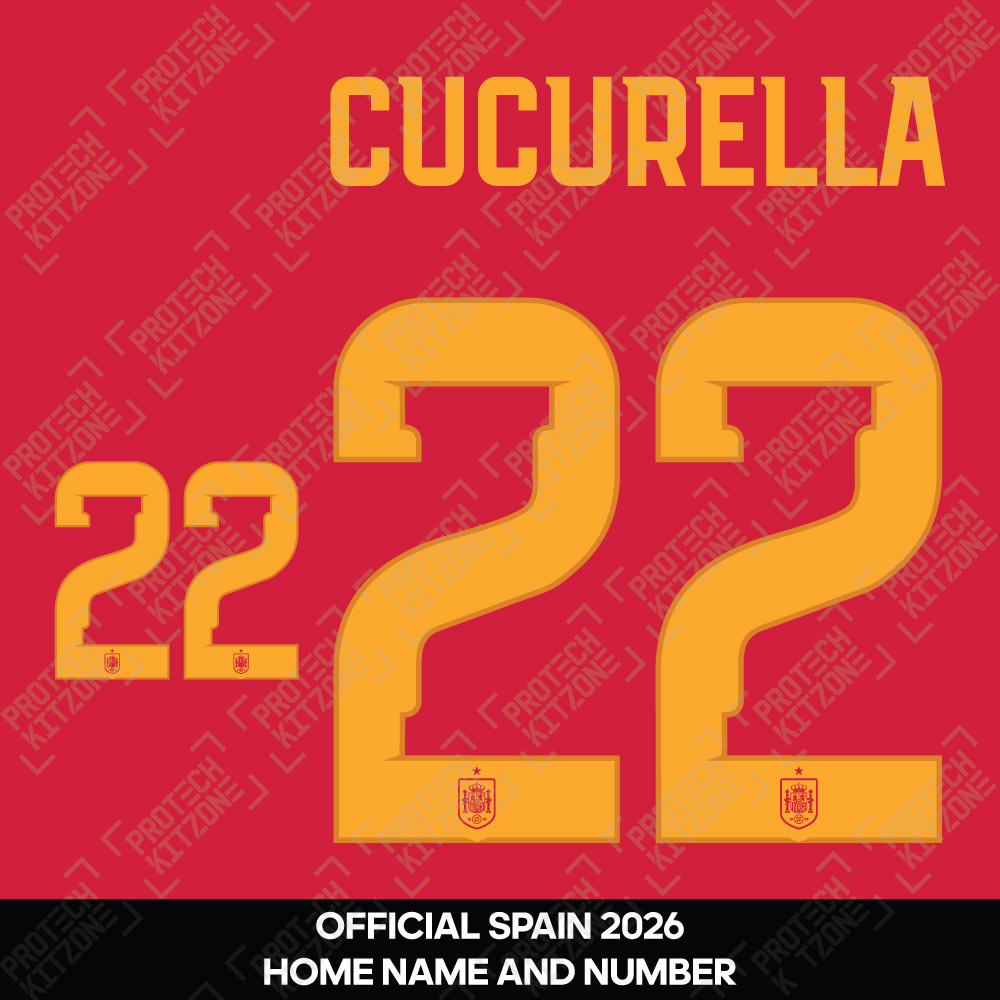 Cucurella 22 - Official Spain 2026 Home Name and Numbering Cucurella 22 - Official Spain 2026 Home Name and Numbering
