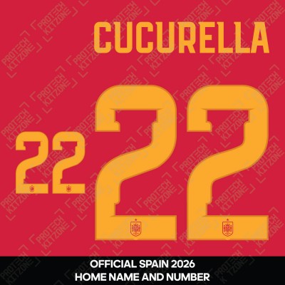 Cucurella 22 - Official Spain 2026 Home Name and Numbering 