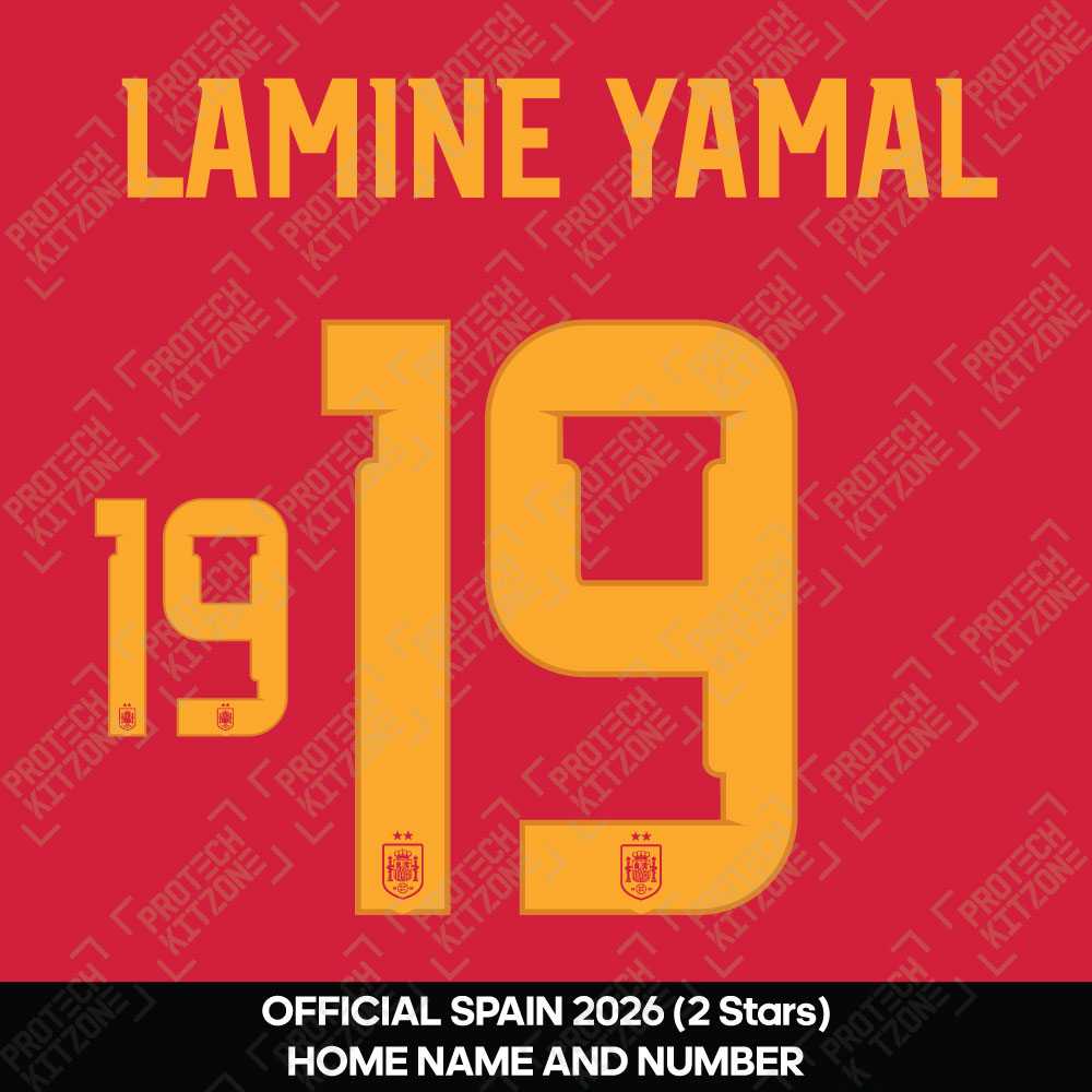 Lamine Yamal 19 - Official Spain 2026 (2 Stars) Home Name and Numbering 