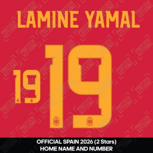 Lamine Yamal 19 - Official Spain 2026 (2 Stars) Home Name and Numbering Lamine Yamal 19 - Official Spain 2026 (2 Stars) Home Name and Numbering