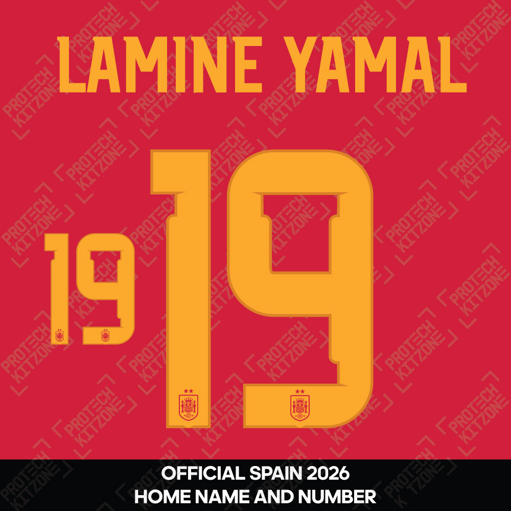 Lamine Yamal 19 - Official Spain 2026 (2 Stars) Home Name and Numbering 