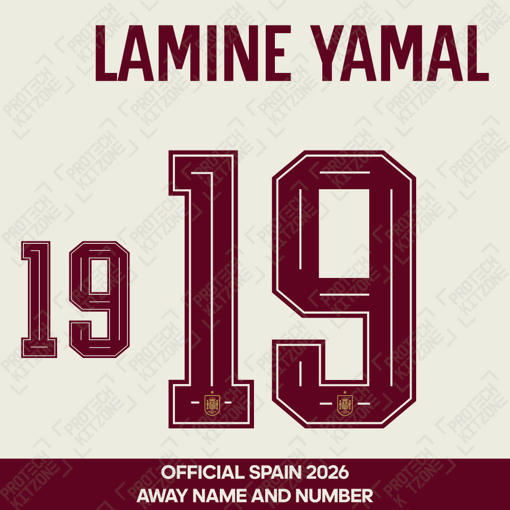 Lamine Yamal 19 - Official Spain 2026 Away Name and Numbering 
