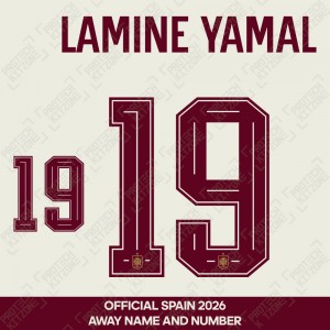 Lamine Yamal 19 - Official Spain 2026 Away Name and Numbering Lamine Yamal 19 - Official Spain 2026 Away Name and Numbering