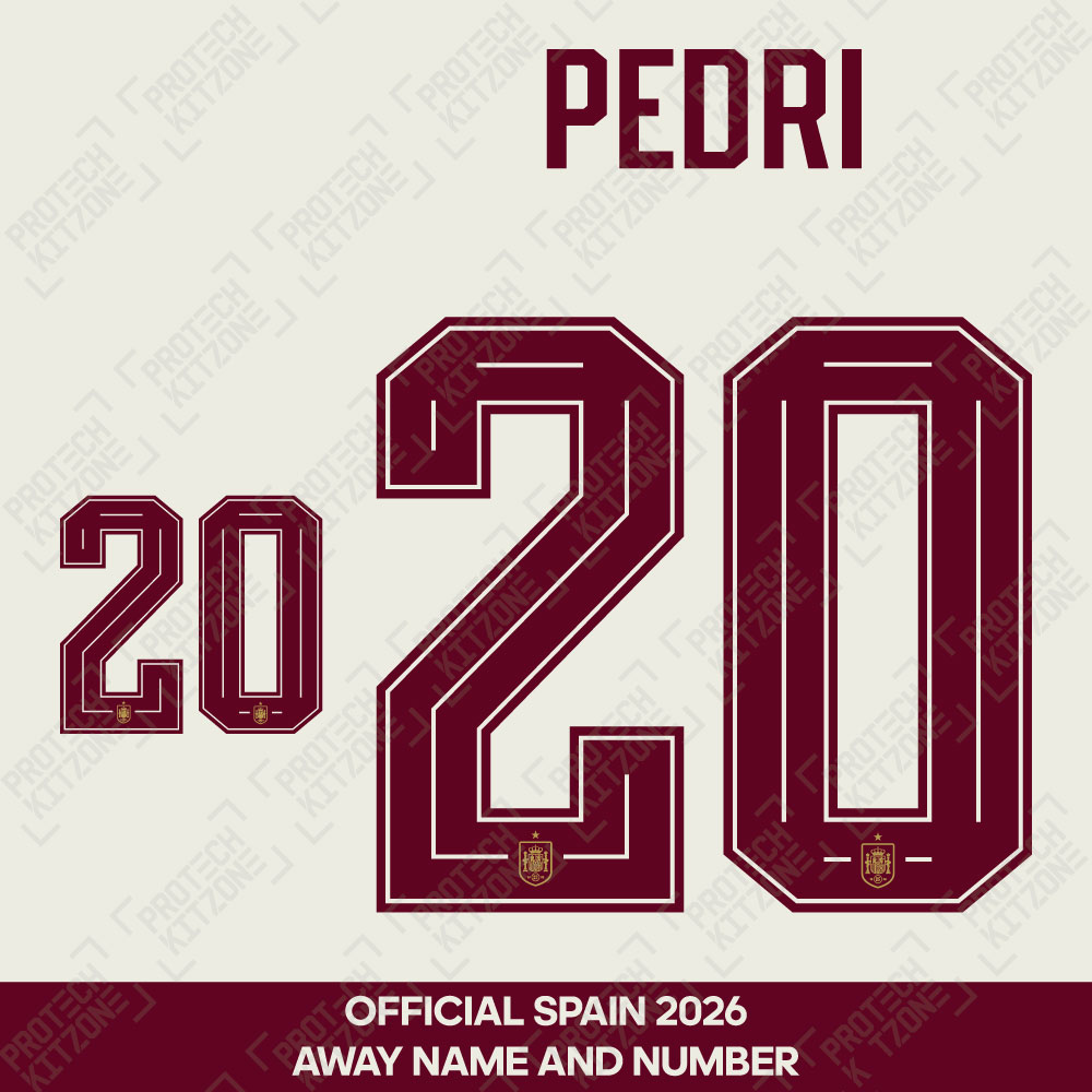 Pedri 20 - Official Spain 2026 Away Name and Numbering 