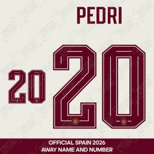 Pedri 20 - Official Spain 2026 Away Name and Numbering Pedri 20 - Official Spain 2026 Away Name and Numbering