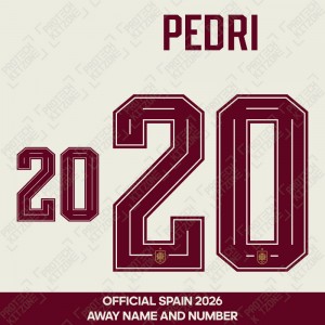 Pedri 20 - Official Spain 2026 Away Name and Numbering Pedri 20 - Official Spain 2026 Away Name and Numbering