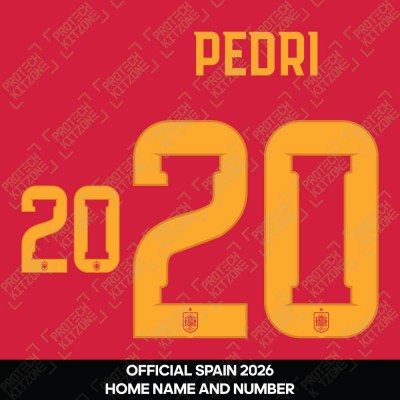 Pedri 20 - Official Spain 2026 Home Name and Numbering 