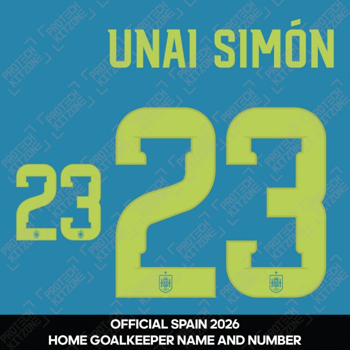 Unai Simón 23 - Official Spain 2026 Home Goalkeeper Name and Numbering 