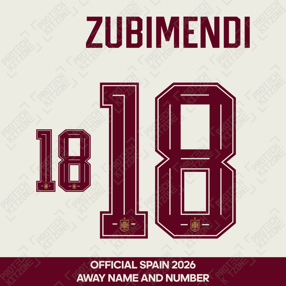 Zubimendi 18 - Official Spain 2026 Away Name and Numbering 