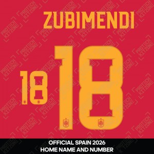 Zubimendi 18 - Official Spain 2026 Home Name and Numbering 