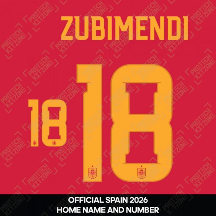 Zubimendi 18 - Official Spain 2026 Home Name and Numbering 