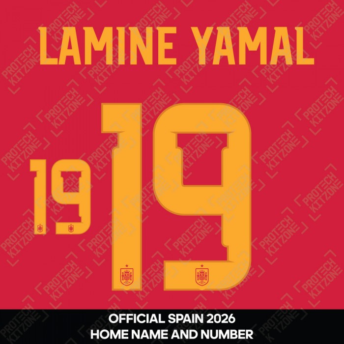 Lamine Yamal 19 - Official Spain 2026 Home Name and Numbering 