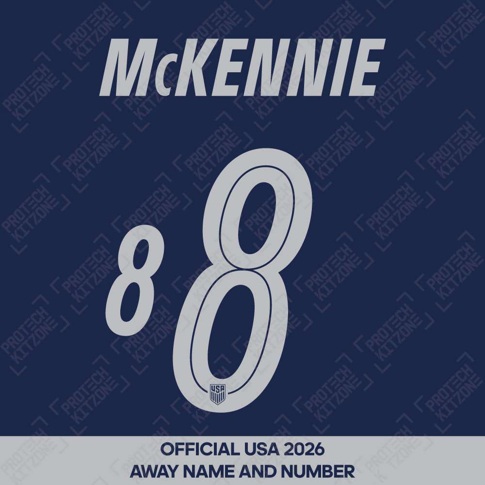 McKennie 8 - Official USA 2026 Away Name and Numbering (M8-USA-26-AW, 2026 National Team Printing, ) by www.protechkitzone.com McKennie 8 - Official USA 2026 Away Name and Numbering