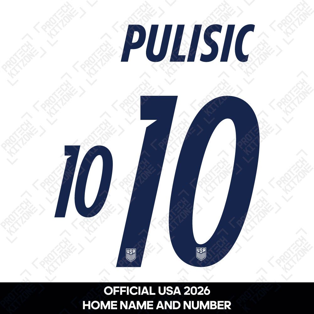 Pulisic 10 - Official USA 2026 Home Name and Numbering (P10-USA-26-HM, 2026 National Team Printing, ) by www.protechkitzone.com Pulisic 10 - Official USA 2026 Home Name and Numbering