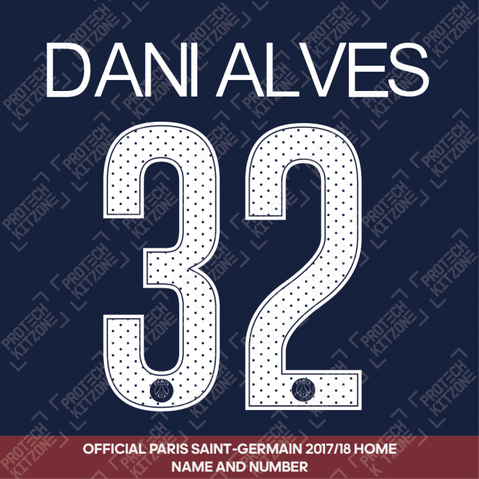 Dani Alves 32 (Official Paris Saint-Germain 2017/18 Home Name and Numbering - UEFA Champions League Version) 
