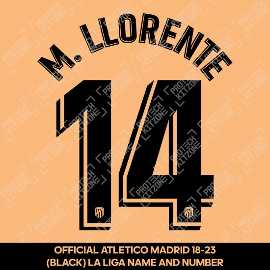 M. Llorente 14 (Official Atletico Madrid 2019-2023 La Liga Black Name and Number)