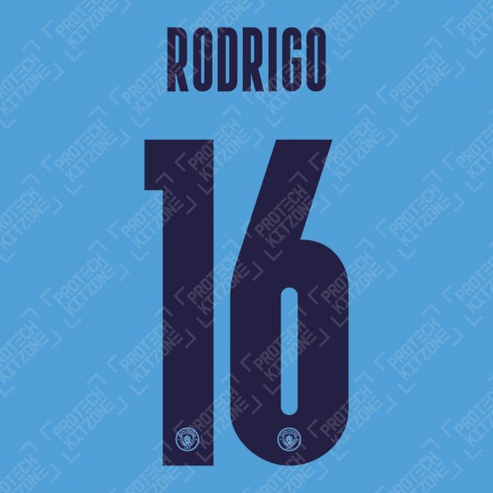 Rodrigo 16 (Official Name and Number Printing for Manchester City 2020/21 Home Shirt)