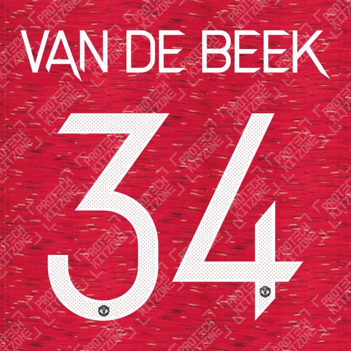 Van De Beek 34 (Official Manchester United FC 2020/21 Home / Away Name and Numbering, English Premier League, VDB342021HANNS, 