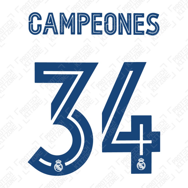 Campeones 34 (Official Real Madrid FC 19/20/21 Home Special Edition Name and Numbering), SPANISH LA LIGA, CHAMP34NNS, 