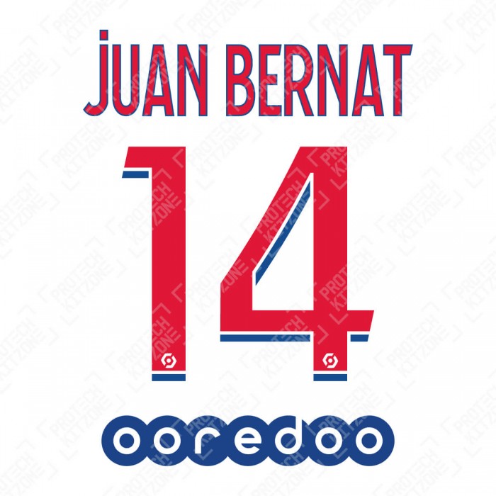 Juan Bernat 14 (Official PSG 2020/21 Away Ligue 1 Name and Numbering), France Ligue 1, JB14PSG2021L1AW, 