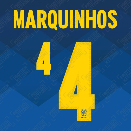 Marquinhos 4 (Official Name and Number Printing for Brazil 2020 Away Shirt)