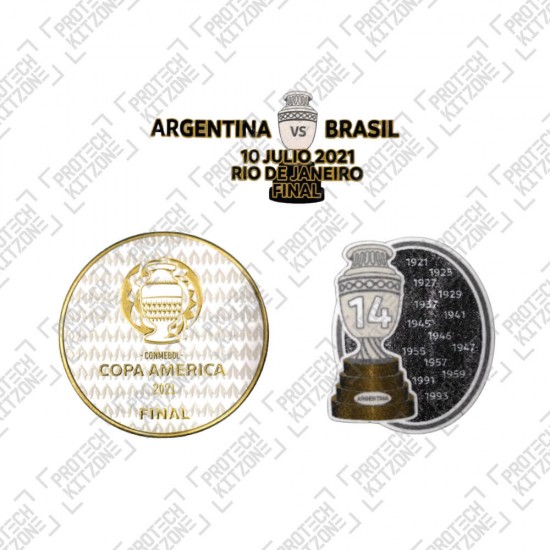 Official Copa America Final 2021 + Trophy 14 Badges + Final Match Details Printing (Argentina)