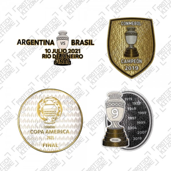 Official Copa America Final 2021 + Trophy 9 + Copa America Brasil 2019 Winner Badges + Final Match Details Printing (Brazil)