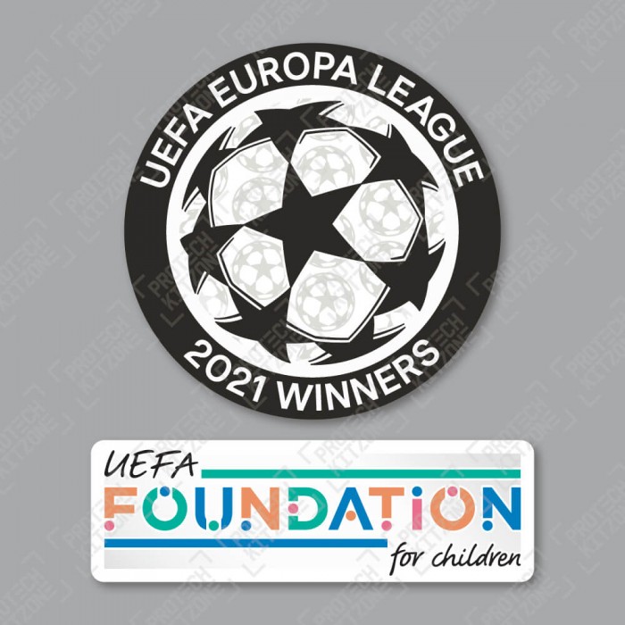 Official Sporting iD UEFA UEL Titleholder 2021 + UEFA Foundation Badge Set, UEFA Champions League, NEW UEFA UEL CHAMP SET, 