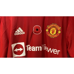[Limited Player Edition] Manchester United 2021/22 Authentic Long Sleeve Home Shirt Poppy Version + Ronaldo 7 BPL Full Printing, 2021/22 Season Jersey, H58696 POPPY, Adidas