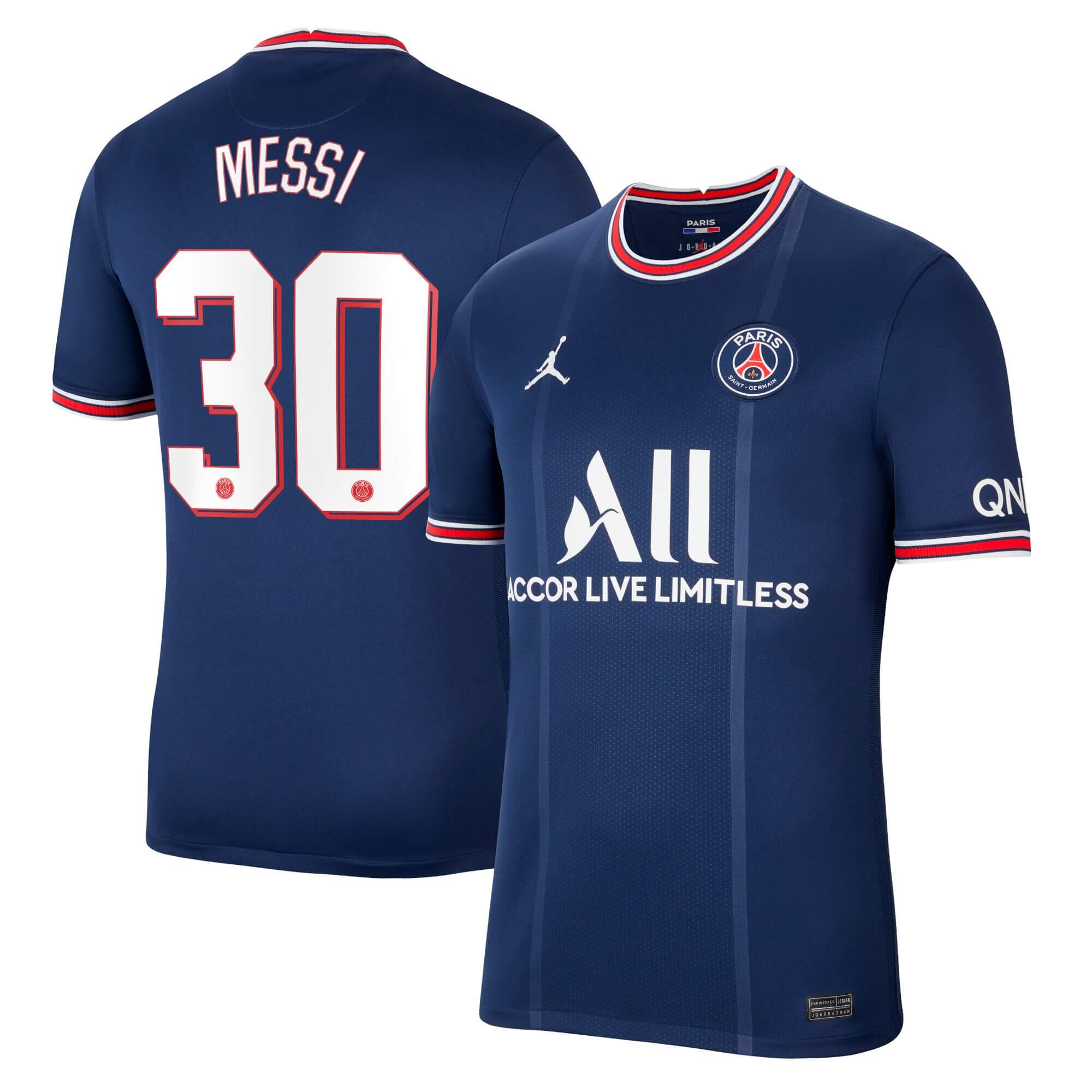 Paris Saint Germain x Jordan 2021/22 Home Shirt with Messi 30 UEFA Champions League