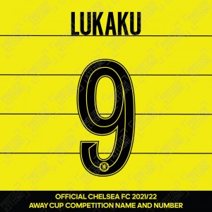 Lukaku 9 (Official Name and Number Printing for Chelsea FC 2021/22 Away Shirt)
