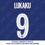 Lukaku 9 (Official Name and Number Printing for Chelsea FC 2021/22 Home Shirt)