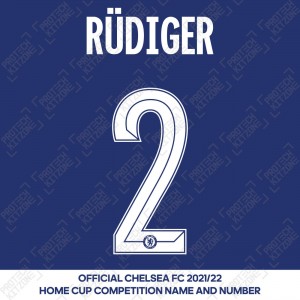 Rüdiger 2 (Official Name and Number Printing for Chelsea FC 2020/21/22 Home Shirt)