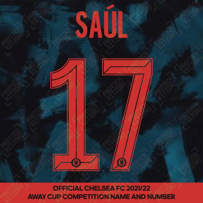 Saúl 17 (Official Name and Number Printing for Chelsea FC 2021/22 Third Shirt), 2021/22 Season Nameset, S17CFC2122TRD, 
