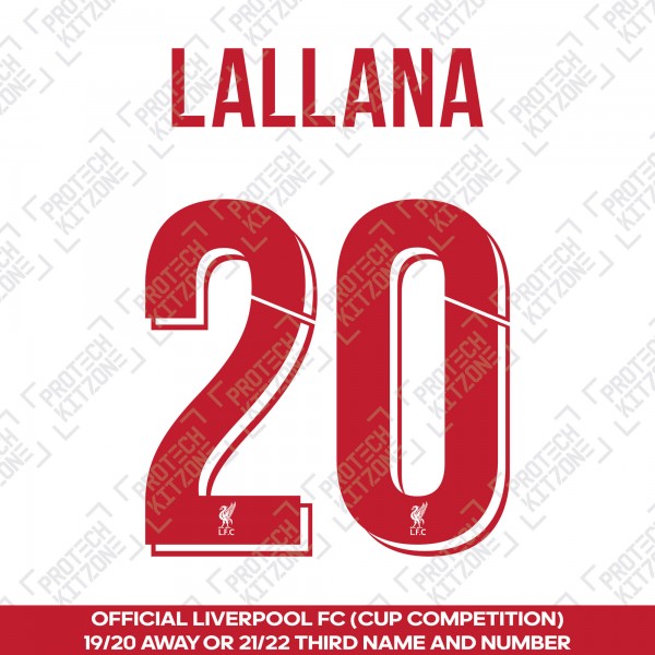 Lallana 20 (Official Liverpool FC 2019/20 Away / 2021/22 Third Club Name and Numbering)
