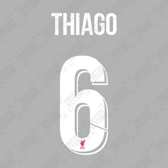 Thiago 6 (Official Liverpool FC White Club Name and Numbering)