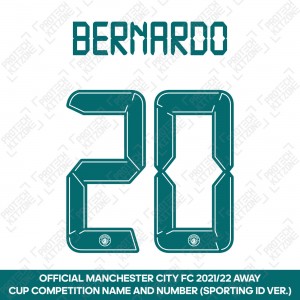 Bernardo 20 (Official Cup Competition Name and Number Printing for Manchester City 2021/22 Away Shirt)