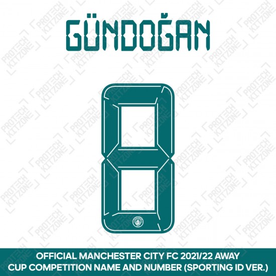 Gündoğan 8 (Official Cup Competition Name and Number Printing for Manchester City 2021/22 Away Shirt)