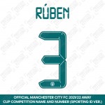 Rúben 3 (Official Cup Competition Name and Number Printing for Manchester City 2021/22 Away Shirt)