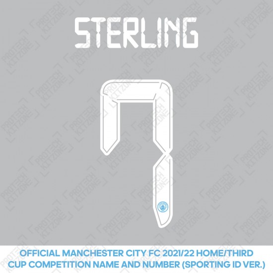 Sterling 7 (Official Cup Competition Name and Number Printing for Manchester City 2021/22 Home / Third Shirt)