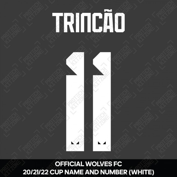 Trincão 11 (Official Name and Number Printing for Wolverhampton FC 2021/22 Away Cup Shirt), Wolverhampton FC, T11WOLVEWHTNNS, 