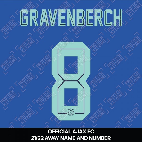 Gravenberch 8 (Official Ajax FC 2021/22 Away Shirt Name and Numbering)