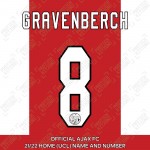 Gravenberch 8 (Official Ajax FC 2021/22 Home UEFA CL Shirt Name and Numbering)