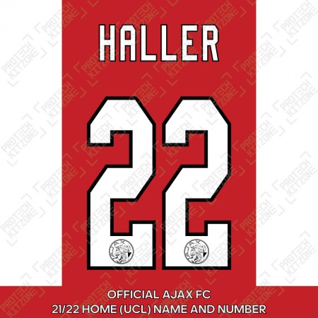 Haller 22 (Official Ajax FC 2021/22 Home UEFA CL Shirt Name and Numbering), Ajax, H22 2122 HM UCL, 