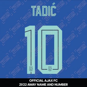 Tadić 10 (Official Ajax FC 2021/22 Away Shirt Name and Numbering)