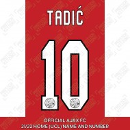 Tadić 10 (Official Ajax FC 2021/22 Home UEFA CL Shirt Name and Numbering)