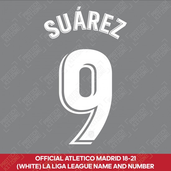 Suárez 9 (Official Atletico Madrid 2019/20/21/22 La Liga White Name and Number)
