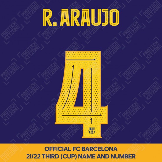 R. Araujo 4 (OFFICIAL FC BARCELONA 2019/20/21 Home and 21/22 Third Cup Competition NAME AND NUMBERING - PLAYER VERSION)